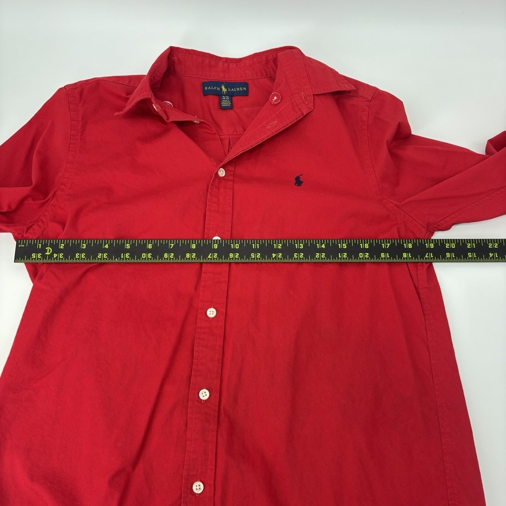Ralph Lauren Red Button Up Dress Shirt Boys XL 18-20 Long Sleeve Pony Logo - Picture 7 of 8